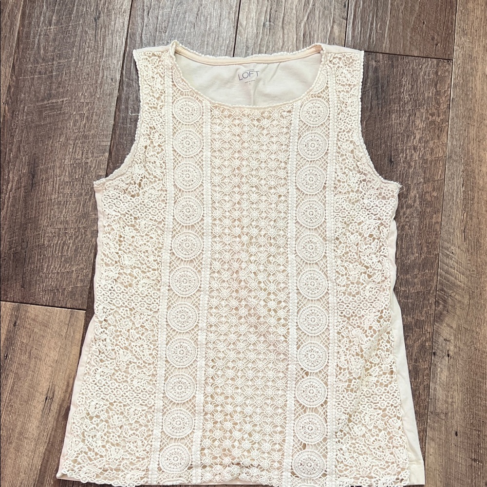 LOFT Ivory Lace Sleeveless Blouse